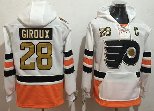 Flyers #28 Claude Giroux White 3rd Name & Number Pullover NHL Hoodie